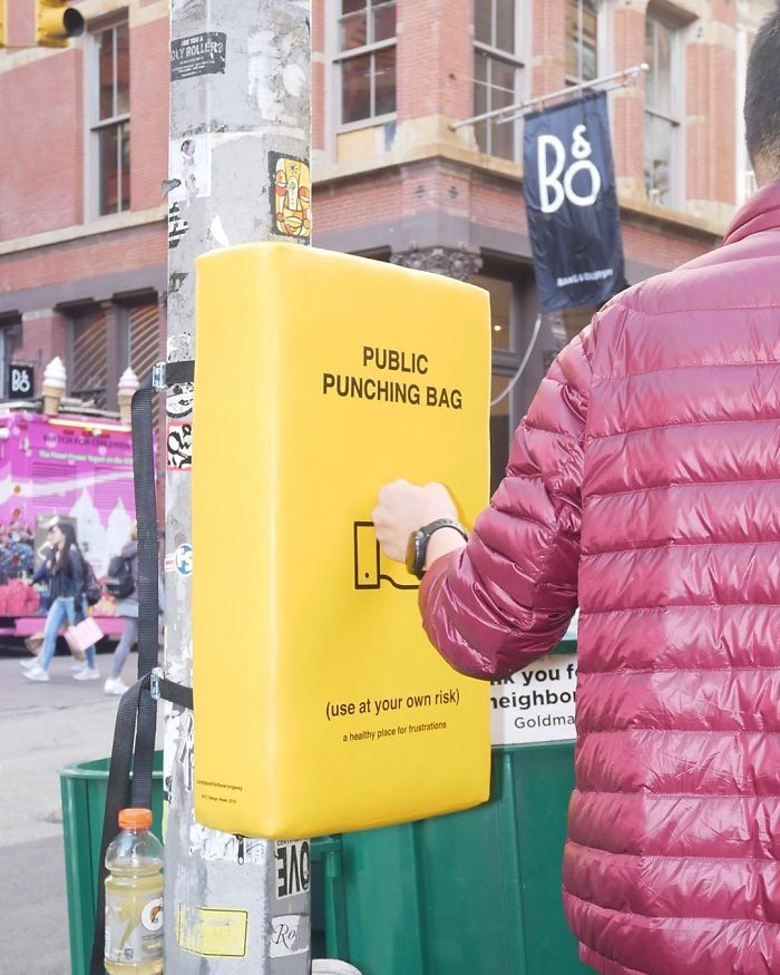People In New York Can Now Let Their Anger Out By Punching These Bags That Were Set Up Around The City