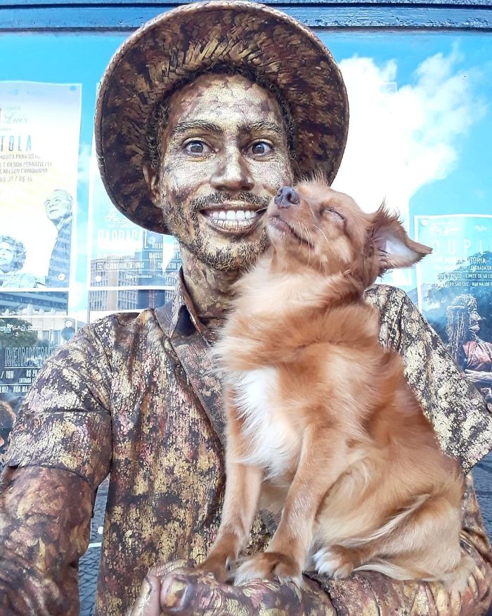 Little Dog Copies Her Bronze Owner In A Bronze Living Statue Performance And It Goes Viral Little Dog Copies Her Bronze Owner In A Bronze Living Statue Performance And It Goes Viral