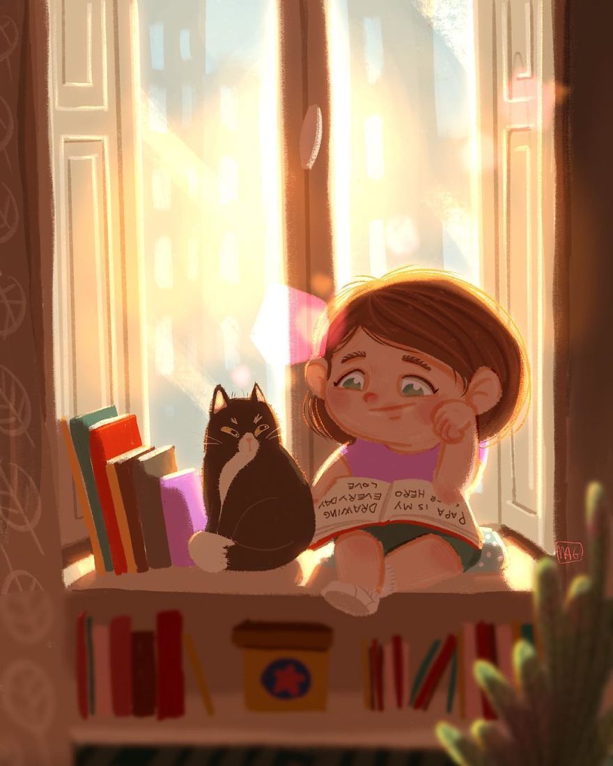 Italian Illustrator Shows In Sweet Illustrations That Even Cats Being Independent, They Can Be His Best Friends