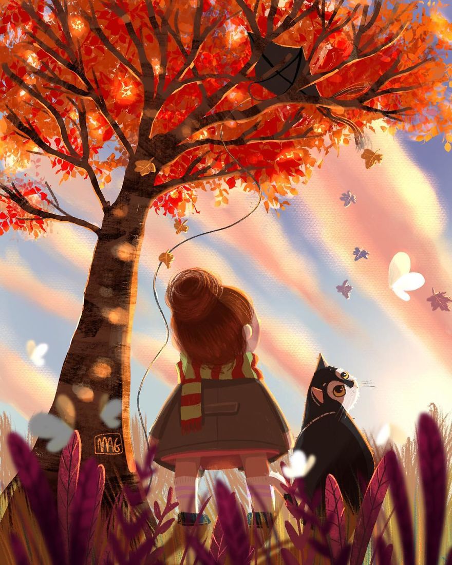 Italian Illustrator Shows In Sweet Illustrations That Even Cats Being Independent, They Can Be His Best Friends