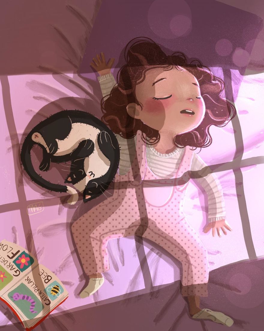 Italian Illustrator Shows In Sweet Illustrations That Even Cats Being Independent, They Can Be His Best Friends