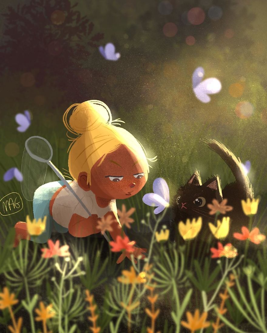 Italian Illustrator Shows In Sweet Illustrations That Even Cats Being Independent, They Can Be His Best Friends