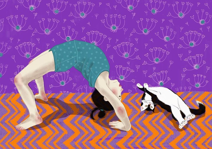 Italian Illustrator Shows In Sweet Illustrations That Even Cats Being Independent, They Can Be His Best Friends