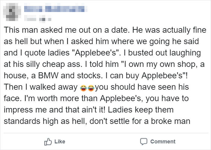 Woman Mocks Guy That Wanted To Take Her On A Date To Applebee's, Gets Destroyed With 19 Responses Woman Mocks Guy That Wanted To Take Her On A Date To Applebee's, Gets Destroyed With 19 Responses