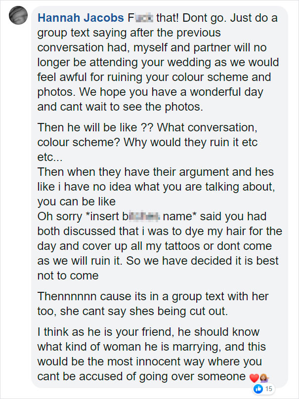 Bride Asks Guest To Cover Her Tattoos For The Wedding, So She Shares Their Full Conversation On Bride Shaming Group