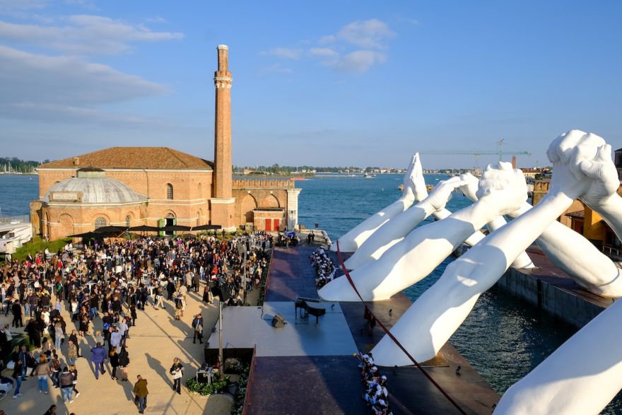 Giant Hands Reaching For Each Other Becomes The Newest Monumental Sculpture In Venice