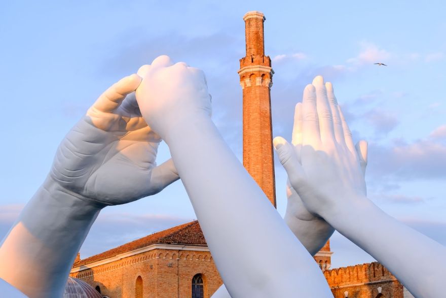 Giant Hands Reaching For Each Other Becomes The Newest Monumental Sculpture In Venice
