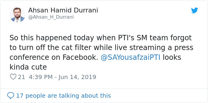 Pakistani Government Officials Accidentally Turn On Cat Filter During Facebook Live, Hilarity Ensues Pakistani Government Officials Accidentally Turn On Cat Filter During Facebook Live, Hilarity Ensues
