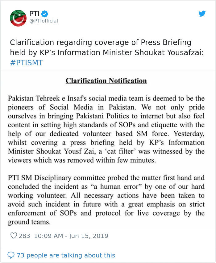 Pakistani Government Officials Accidentally Turn On Cat Filter During Facebook Live, Hilarity Ensues Pakistani Government Officials Accidentally Turn On Cat Filter During Facebook Live, Hilarity Ensues