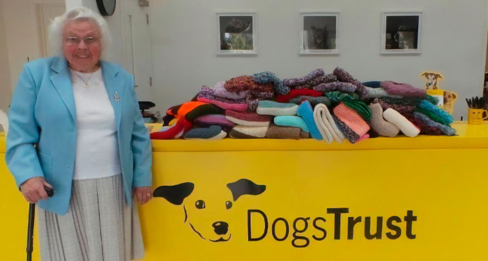 Esta mujer de 89 años ha tejido 450 mantas para los perros de un refugio, y es adorable