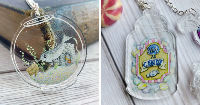 I Create Printed Clear Acrylic Necklaces With Cute Illustrated Characters Captured Inside