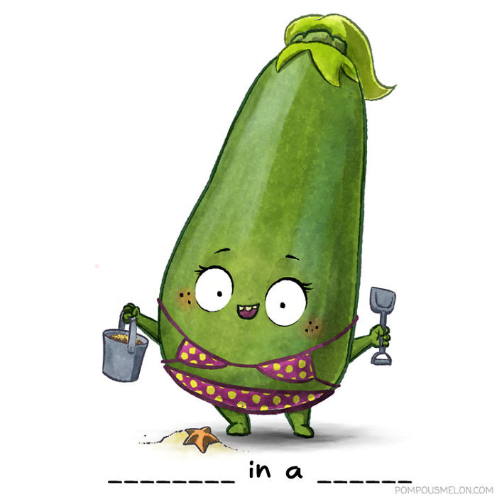 We Drew 15 Fruits And Veggies In Clothing That Rhyme. Can You Guess Them?