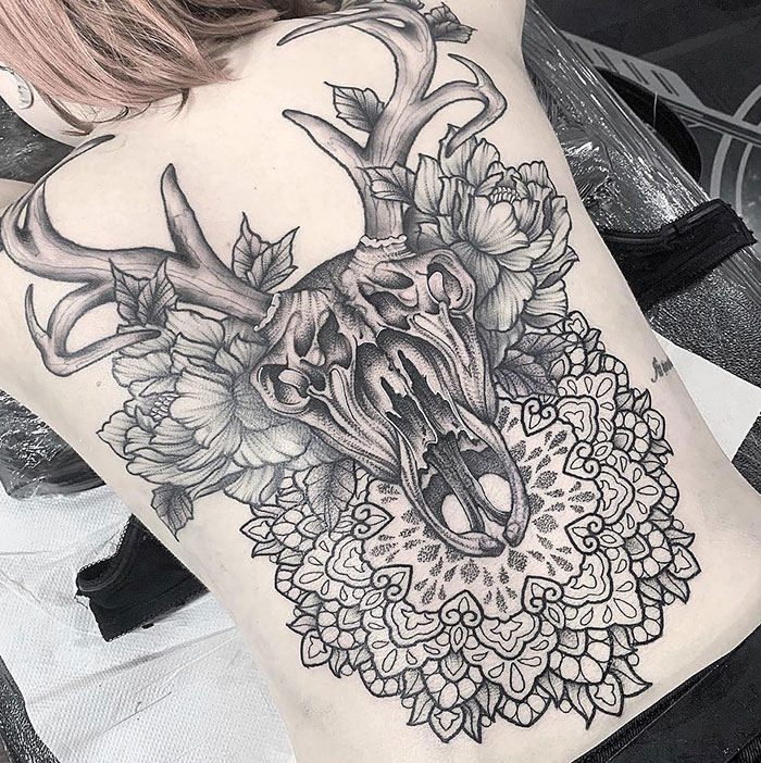 Gigantic Stag Skull Tattoo
