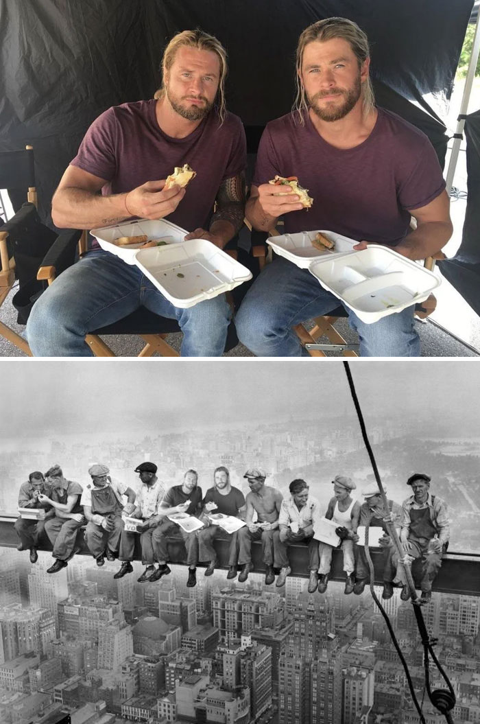 Chris Hemsworth And His Stunt Double Eating Together