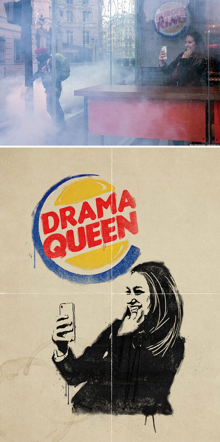 Woman In A Paris Burger King Recording The Paris Riots