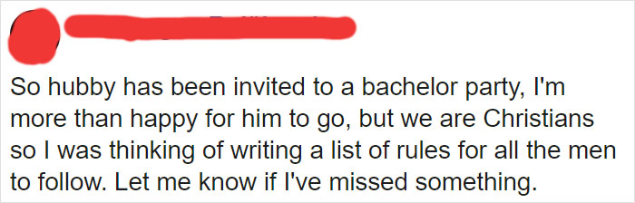 Overprotective Woman’s List Of Rules Before Allowing Husband To Go To A Bachelor Party Goes Viral
