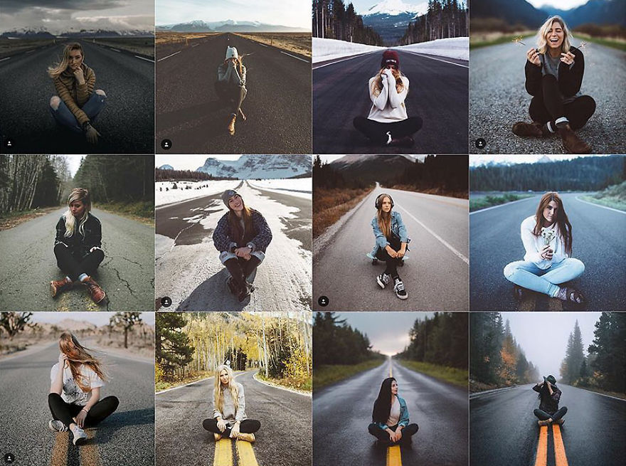 Woman Facing Camera, Criss-Cross Applesauce In The Middle Of The Road. Seems Dangerous, Seriously Guys