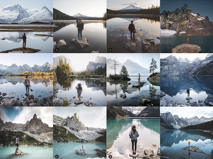 Person Standing On A Rock In The Water With Mountains In The Background