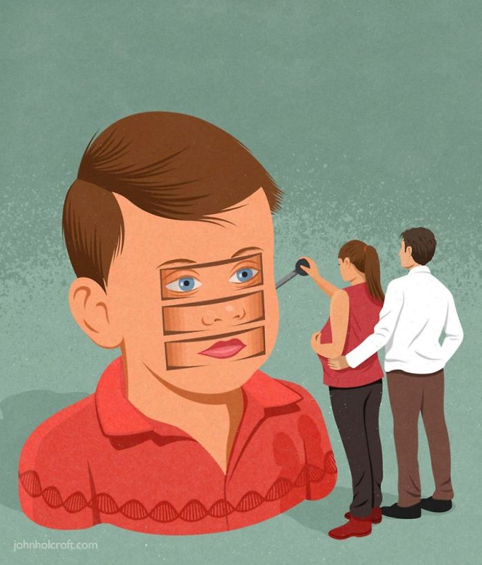 Illustration showing social manipulation and control of identity, highlighting key issues in today's society by John Holcroft style.