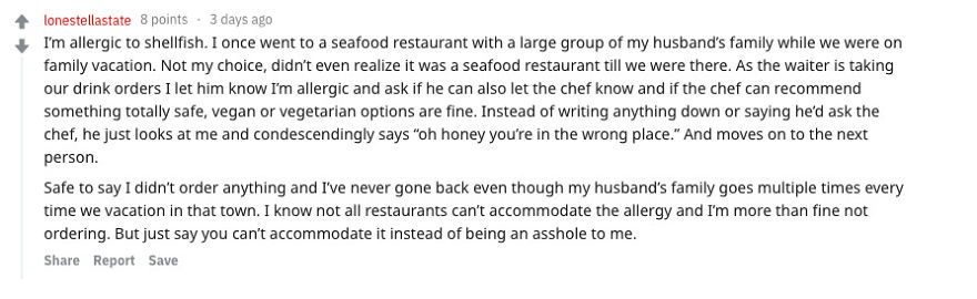 We Asked People With Food Allergies The Stupidest/Least Helpful Things They've Ever Been Told By Restaurant Staff (11 Responses)