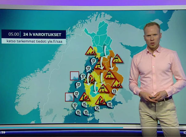 Meanwhile In Finland, Warnings Of Icy Roads, Forest Fires, Grass Fires And High Winds