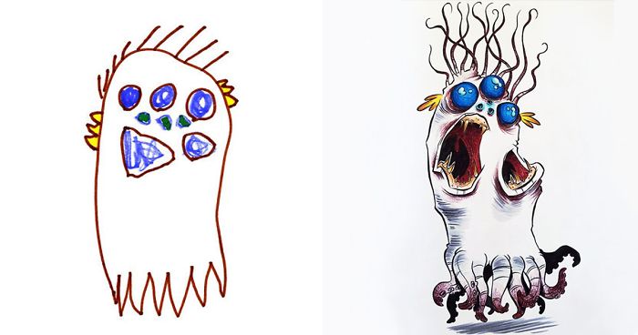 I Invited Artists From All Around The World To Draw Monsters Based on My Kids’ Drawings (30 Pics)