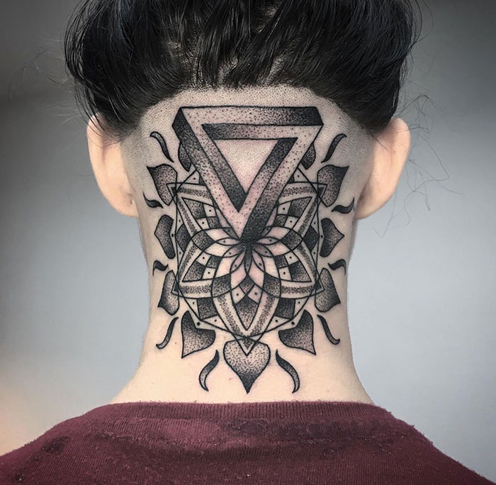 Optical Illusion Neck Tattoo