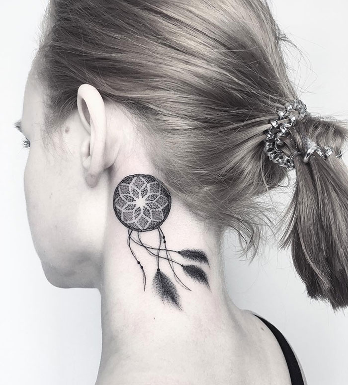 Dream Catcher Neck Tattoo