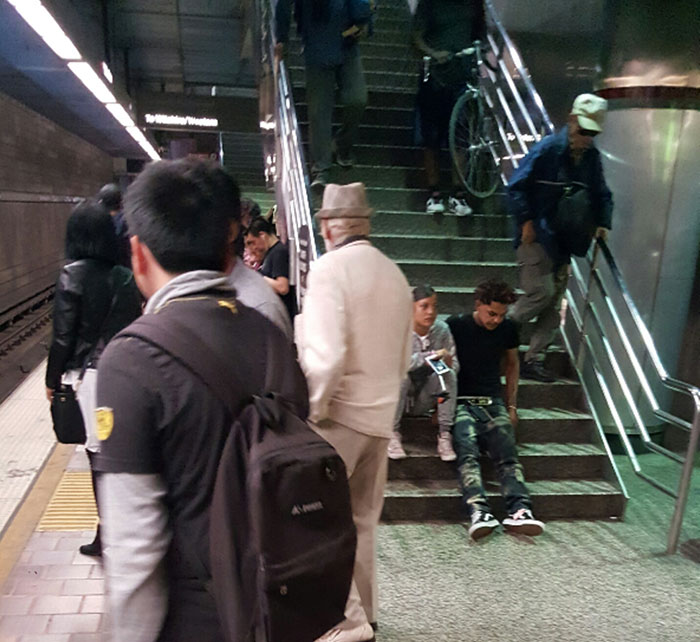 These Two Must Be Royalty. They Sat On The Steps Of The La Metro As About 70 People Had To Shuffle Past Them Single File