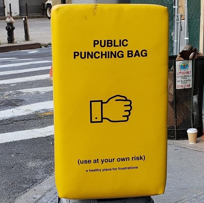 People In New York Can Now Let Their Anger Out By Punching These Bags That Were Set Up Around The City