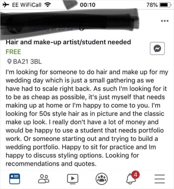 Makeup Artist Shares Screenshots From Entitled Bride That Wanted To Get Makeup And Hair For Exposure