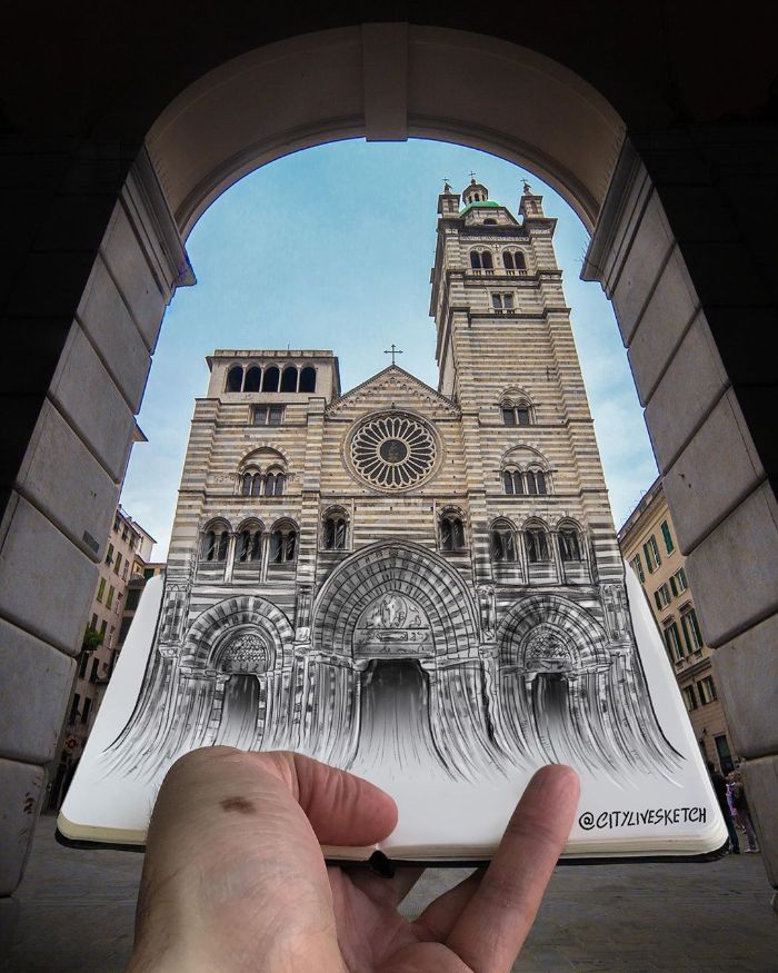 Drawings-Cartoons-Merged-With-Reality-Citylivesketch-Pietro-Cataudella