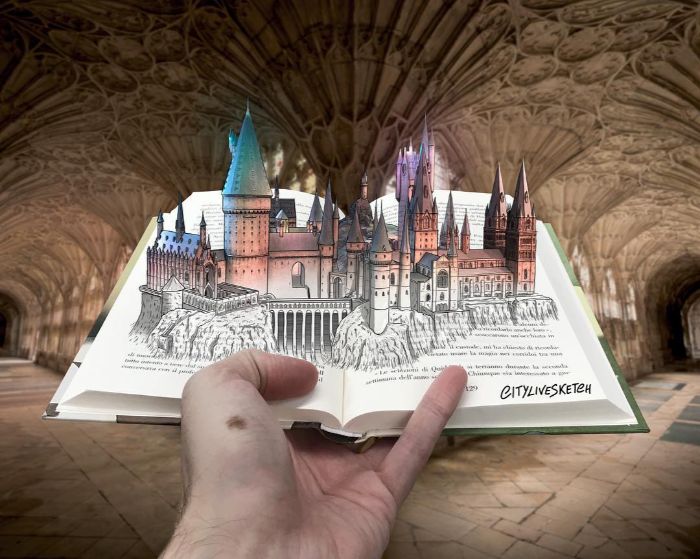 Drawings-Cartoons-Merged-With-Reality-Citylivesketch-Pietro-Cataudella