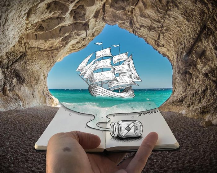 Drawings-Cartoons-Merged-With-Reality-Citylivesketch-Pietro-Cataudella