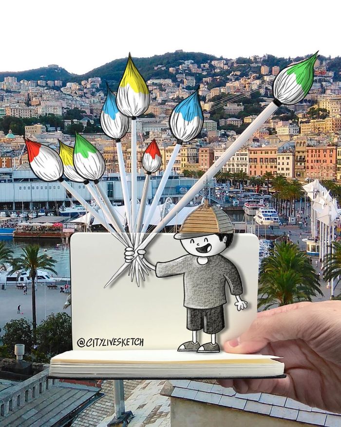 Drawings-Cartoons-Merged-With-Reality-Citylivesketch-Pietro-Cataudella
