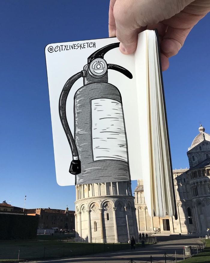 Drawings-Cartoons-Merged-With-Reality-Citylivesketch-Pietro-Cataudella