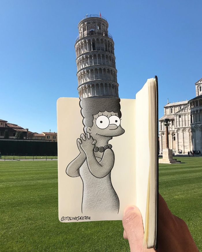 Drawings-Cartoons-Merged-With-Reality-Citylivesketch-Pietro-Cataudella