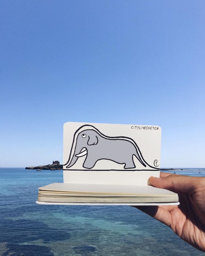 Drawings-Cartoons-Merged-With-Reality-Citylivesketch-Pietro-Cataudella