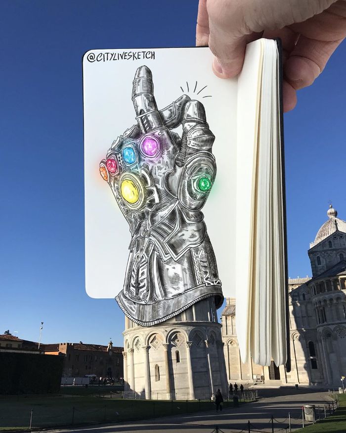 Drawings-Cartoons-Merged-With-Reality-Citylivesketch-Pietro-Cataudella