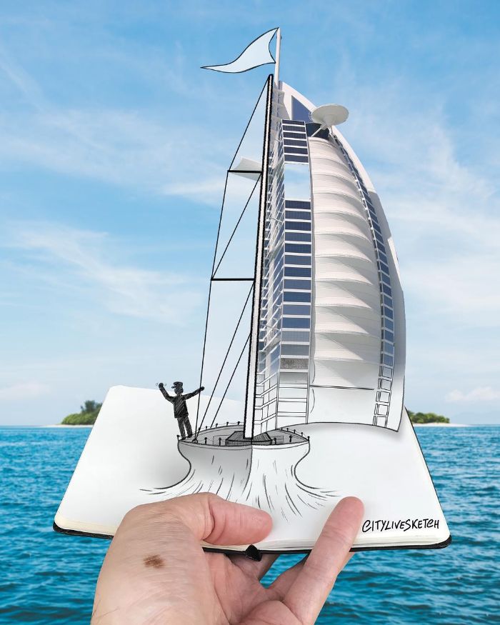 Drawings-Cartoons-Merged-With-Reality-Citylivesketch-Pietro-Cataudella