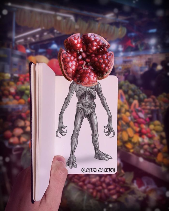 Drawings-Cartoons-Merged-With-Reality-Citylivesketch-Pietro-Cataudella