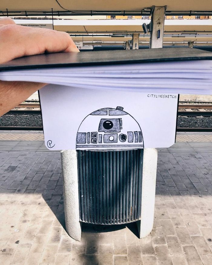 Drawings-Cartoons-Merged-With-Reality-Citylivesketch-Pietro-Cataudella