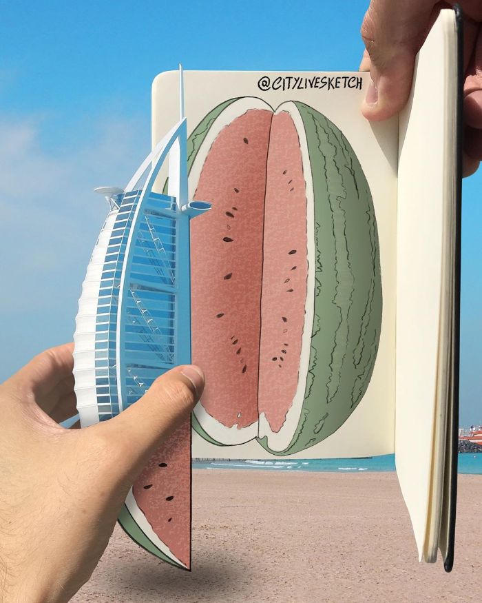 Drawings-Cartoons-Merged-With-Reality-Citylivesketch-Pietro-Cataudella