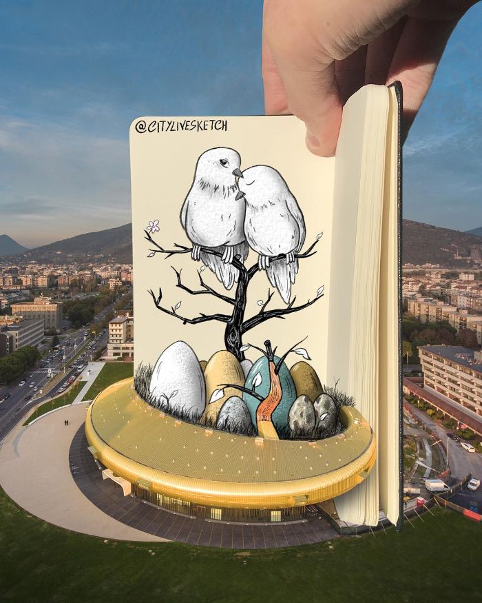 Drawings-Cartoons-Merged-With-Reality-Citylivesketch-Pietro-Cataudella