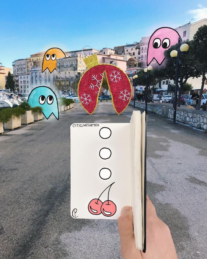 Drawings-Cartoons-Merged-With-Reality-Citylivesketch-Pietro-Cataudella