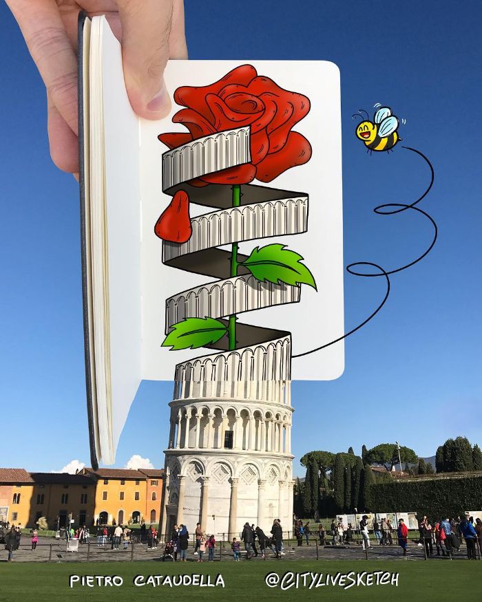 Drawings-Cartoons-Merged-With-Reality-Citylivesketch-Pietro-Cataudella