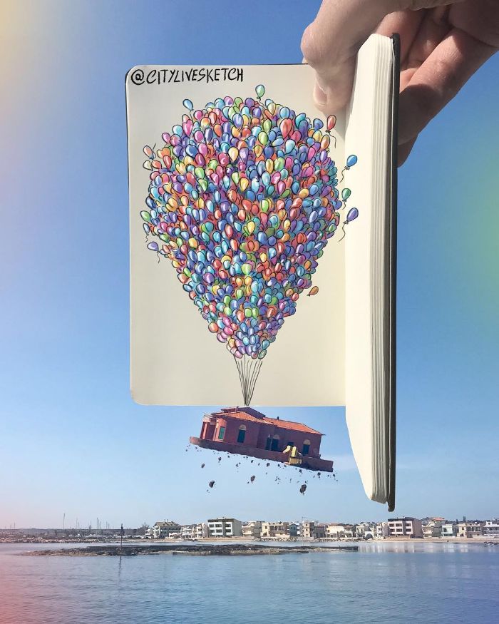 Drawings-Cartoons-Merged-With-Reality-Citylivesketch-Pietro-Cataudella