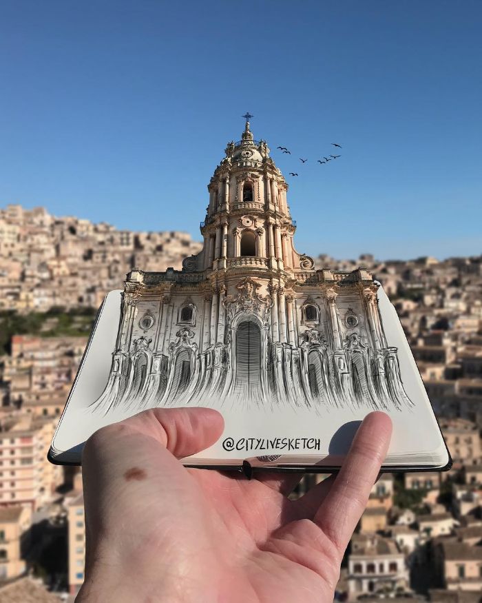 Drawings-Cartoons-Merged-With-Reality-Citylivesketch-Pietro-Cataudella
