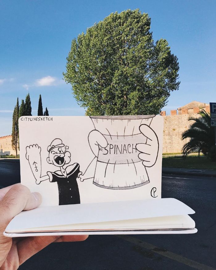 Drawings-Cartoons-Merged-With-Reality-Citylivesketch-Pietro-Cataudella