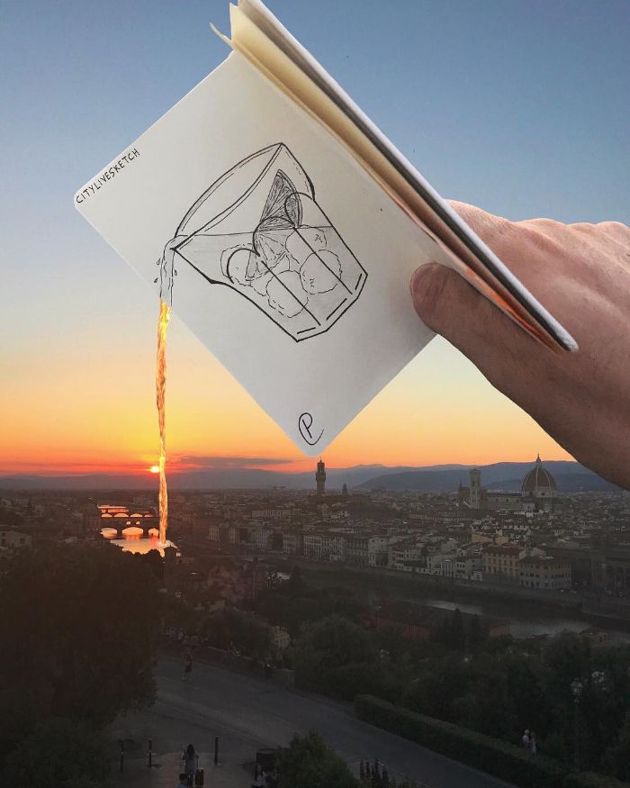 Drawings-Cartoons-Merged-With-Reality-Citylivesketch-Pietro-Cataudella
